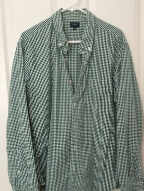 J. Crew Men's Green Gingham Button-Down Shirt, XL